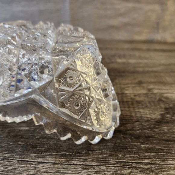 Vintage Open Glass Oval Candy Nut Dish Sawtooth Rim Heavy Clear - Picture 9 of 16